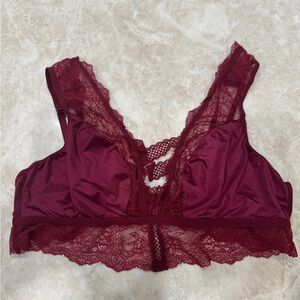 Elegant Lace Trim Burgundy Bralette 261
